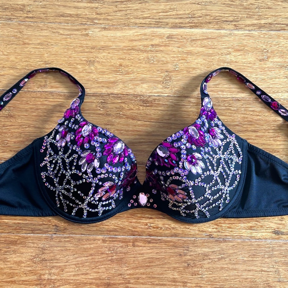 Crown Jewels Push Up Bra Embellished With Assorted Purple Stons & Sequins, 34D